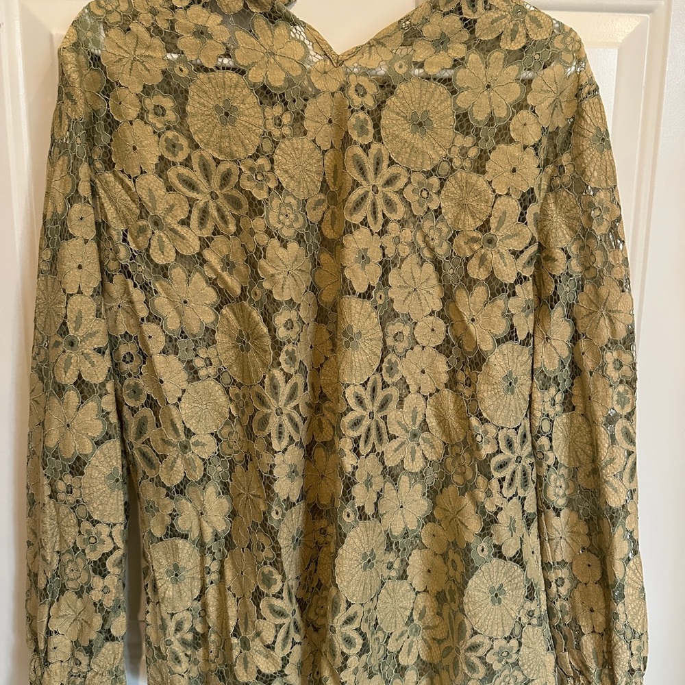 Allegra K Women's Crochet Lace See Through Floral Ruffle Neck Blouse Size XL NWT - Picture 13 of 17